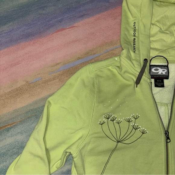 Outdoor Research Hoodie Women Medium Green Embroidered Zip Sweatshirt Dandelion - Picture 4 of 9